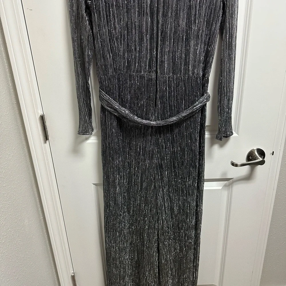 Gently Used Eliza J Elegant Silver Wrap jumpsuit - Picture 7 of 8